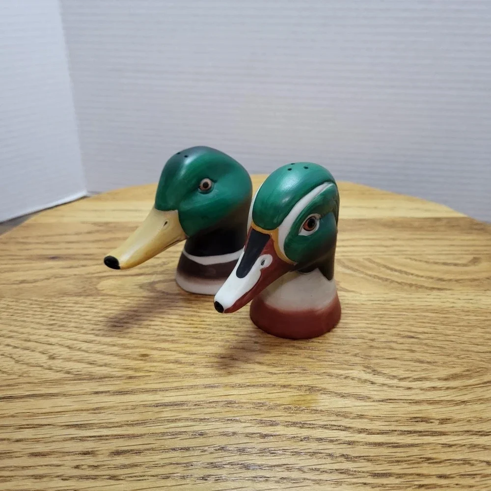 VTG Mallard Duck Head Salt And Pepper Shakers Set Large Ceramic